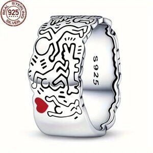 COPY - COPY - Keith Haring Design Ring, Wide Band, Size 9
